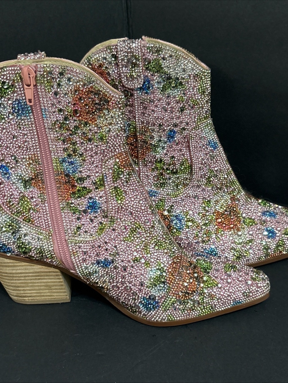 Betsey Johnson Cady Floral Rhinestone Ankle Boots Women Size 8